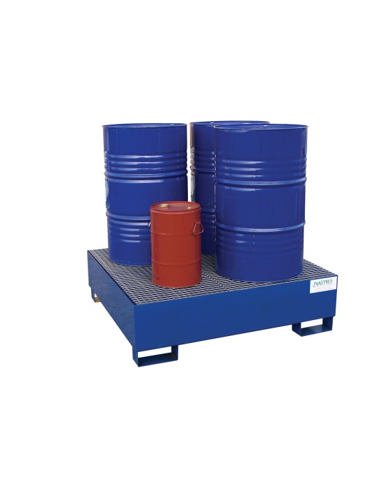 Palette de rétention acier peinte 440 L pour 4 fûts - 1340 x 1260 x 380 mm