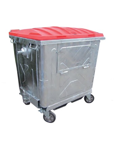 Conteneur acier 1100 L avec couvercle plastique et ouverture frontale