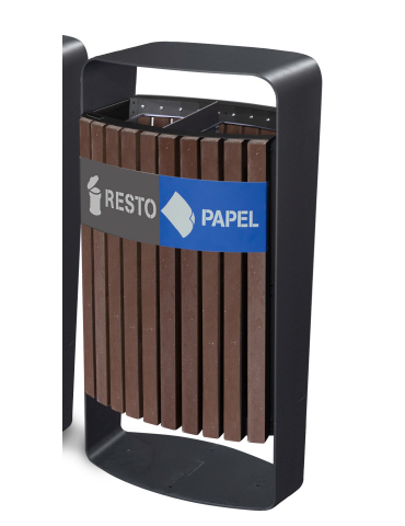 CORBEILLE MALAGA 75L - 2 FLUX SUPP SAC - VERSION BOIS