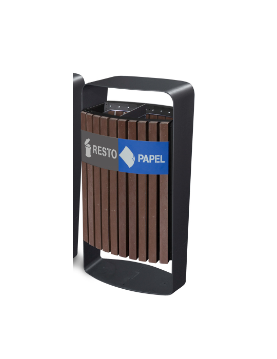 Corbeille Malaga 75 L - 2 flux support sac - version bois - 490 x 365 x 975 mm