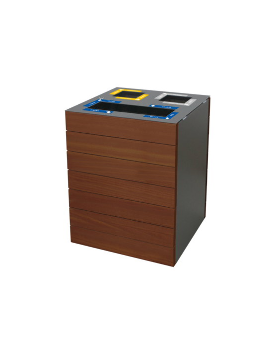 CORBEILLE PALMA 180L - 3 FLUX BAC INTERIEUR - BOIS