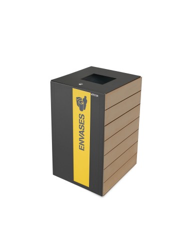 COLLECTEUR 100L EN METAL & BOIS PLASTIQUE COMPOSITE AVEC PORTE & SAC ET OUVERTURE - VALENCIA